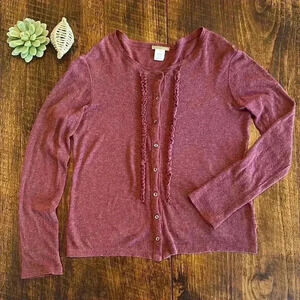 J. Crew | 90’s Mauve Wool Blend Cardigan w/Ruffle Detail
